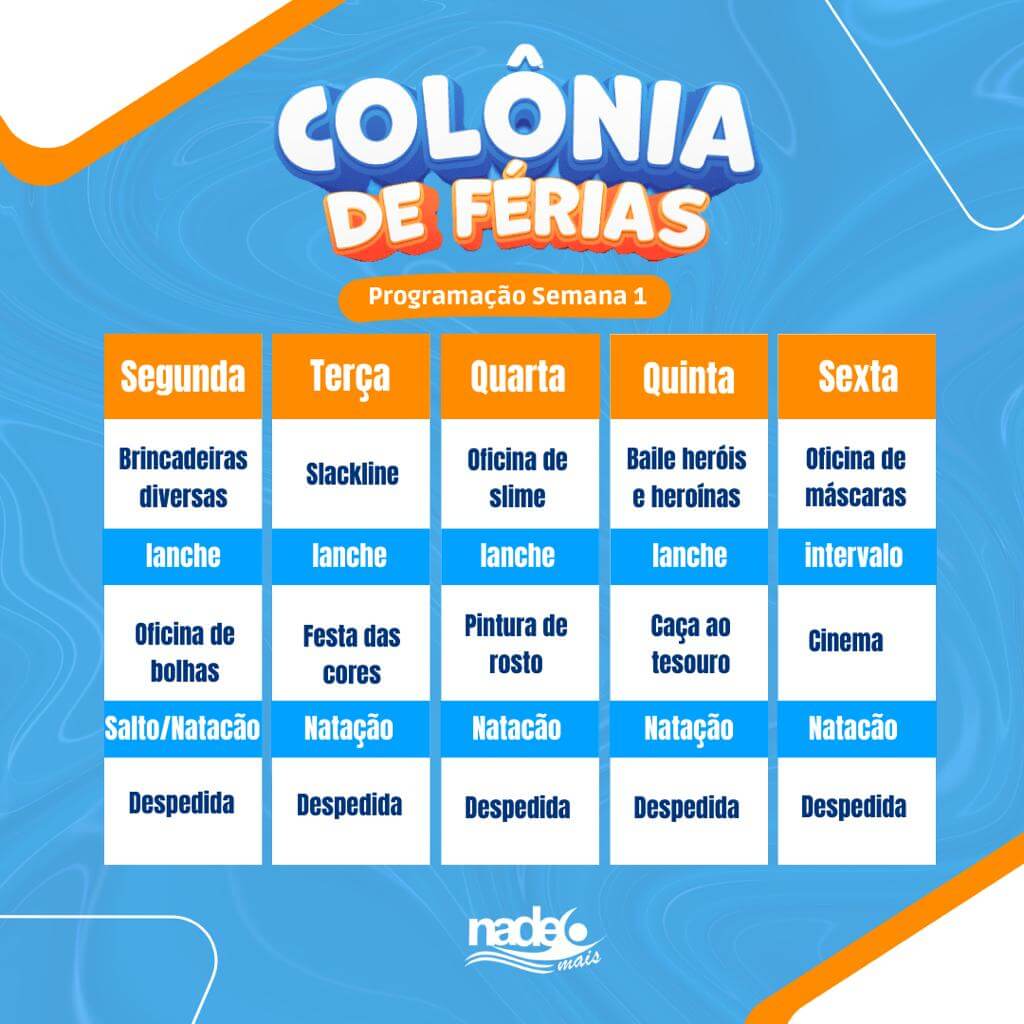 1. Programação Colônia de férias Brasília DF